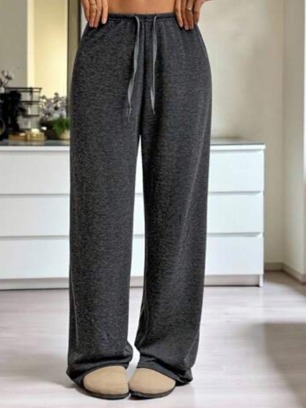 SHEIN Lined Women's Comfy Wide Leg Sweatpants, Charcoal Gray - EUC